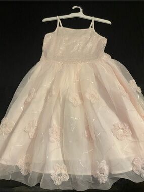 Zhenzi Light Pink Floral Appliqué Tulle Party Dress